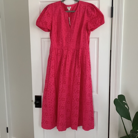 NWT J.Crew Factory Puff Sleeve Eyelet Dress Pink 10 - Picture 3 of 9